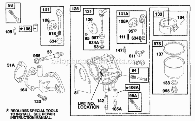 Carburetor Assy Diagram and Parts List for 258702-0124-01  Briggs and Stratton Engine